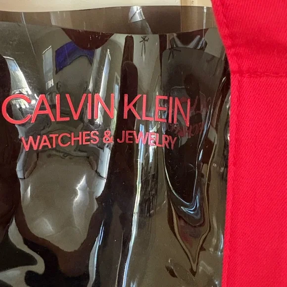 Calvin Klein Black Patent Tote with Red Handles and Base - Picture 4 of 7